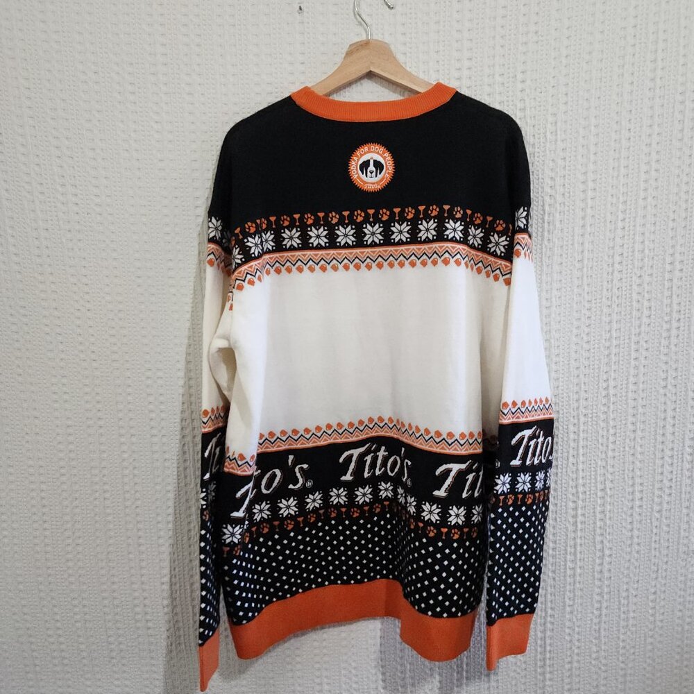 Tito's Vodka Let It Pour Ugly Christmas Sweater Orange Black White Size XXL Men - Picture 2 of 12
